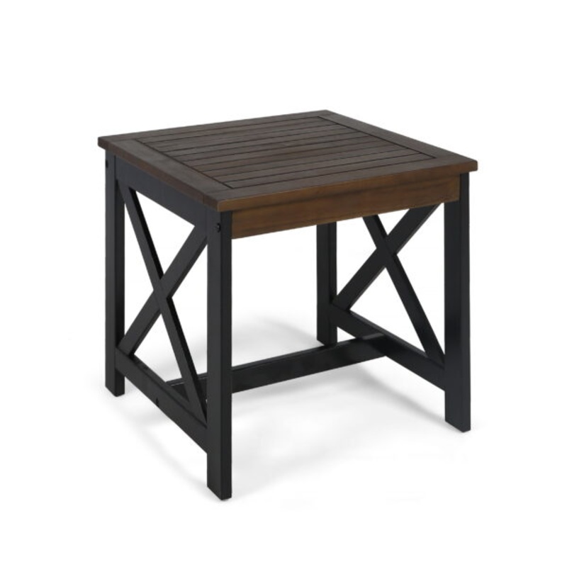 Easton Outdoor Farmhouse Acacia Wood End Table, Dark Brown, Black | Bigbigmart.com