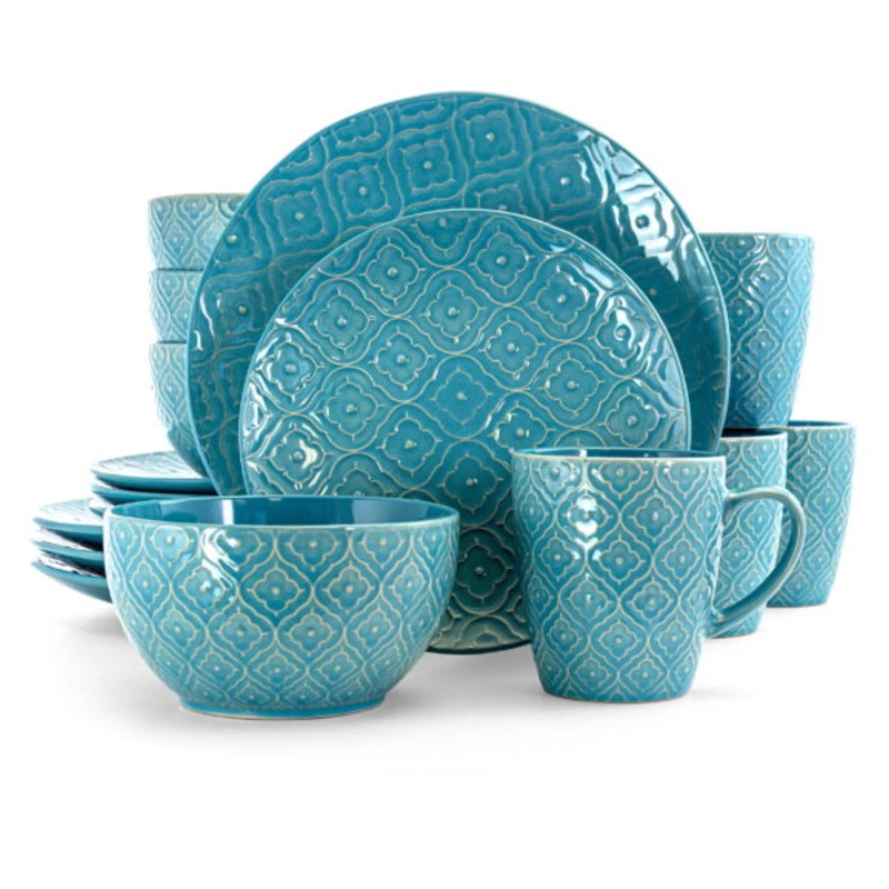 Elama Aqua Lily 16 Piece Luxurious Stoneware Dinnerware with Complete Setting for 4 | Bigbigmart.com