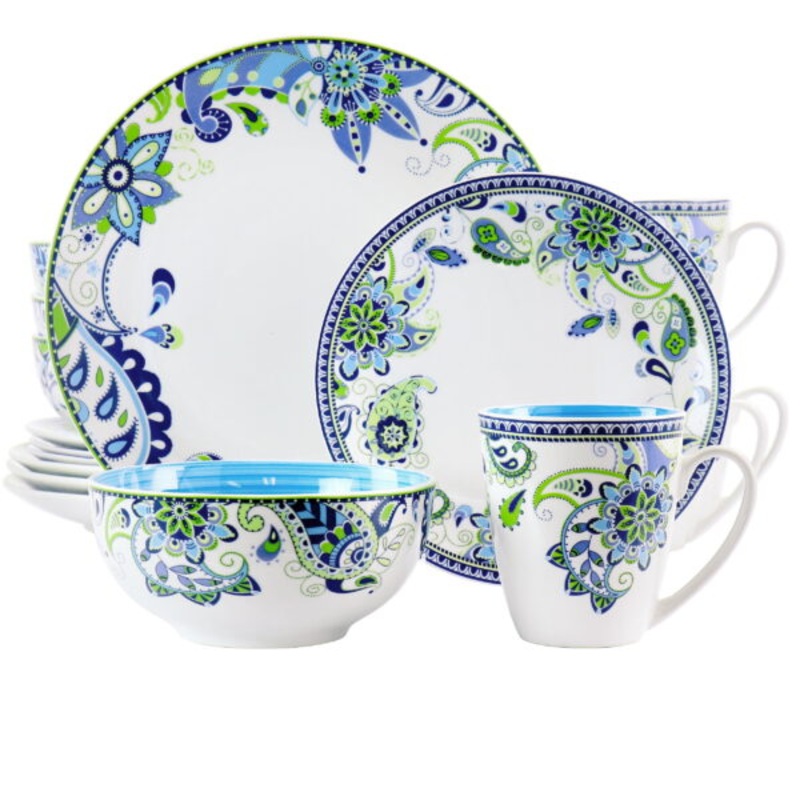 Elama Blue Crush 16 Piece Round Porcelain Dinnerware Set | Bigbigmart.com