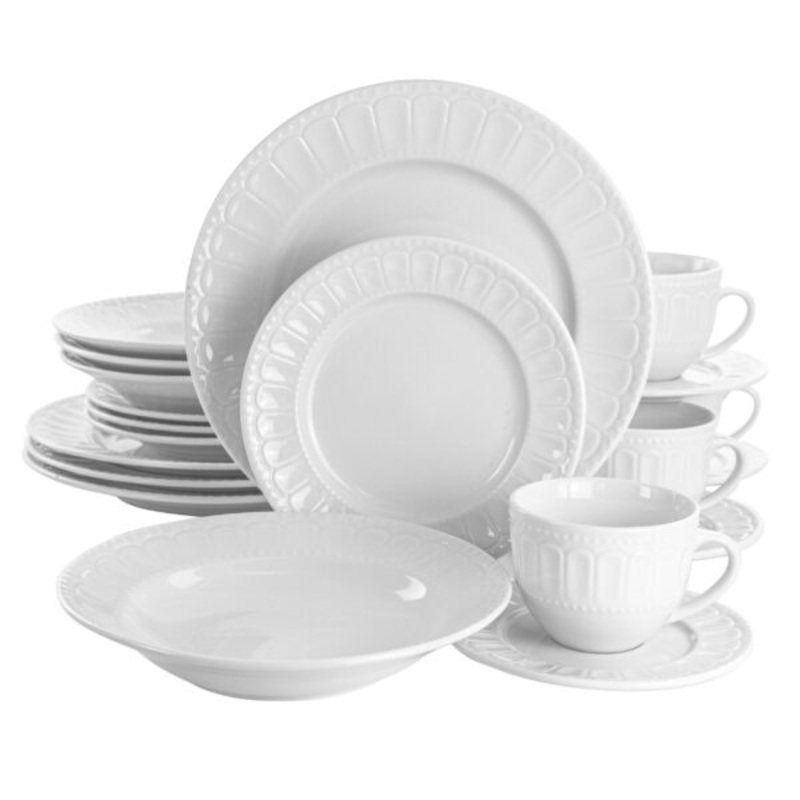 Elama Charlotte 20 Piece Porcelain Dinnerware Set in White | Bigbigmart.com