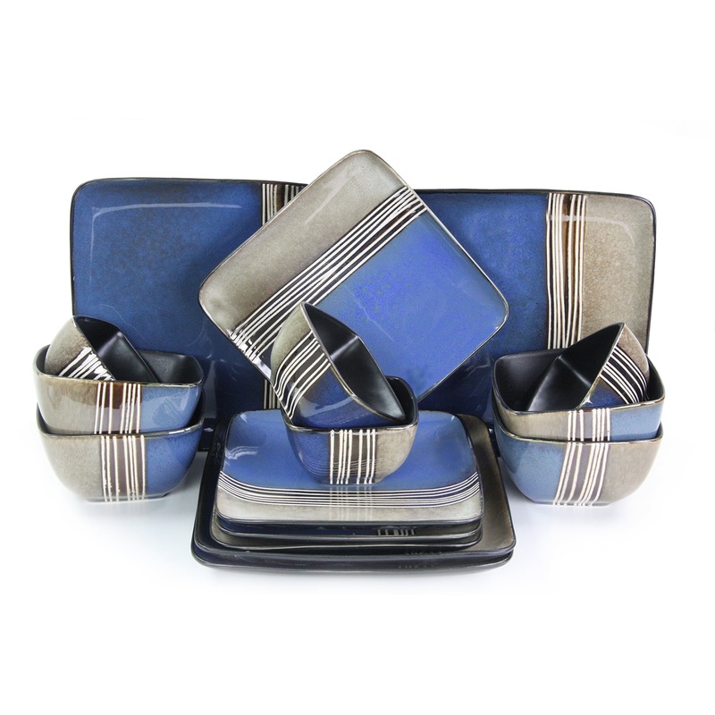 Elama Uptown Loft 16 Piece Double Bowl Dinnerware Set for 4 | Bigbigmart.com