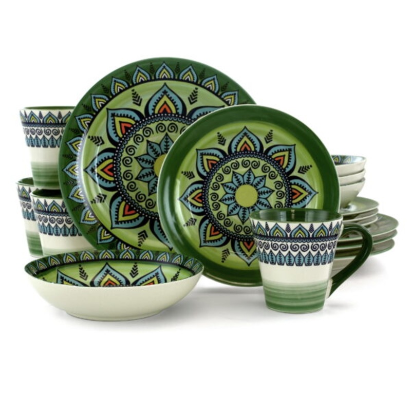 Elama Zen Green Mozaik 16 Piece Dinnerware Set | Bigbigmart.com