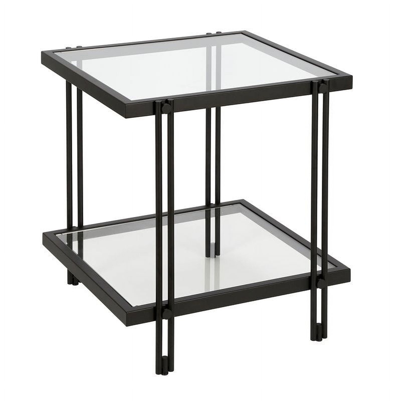 Evelyn&Zoe Contemporary Metal Side Table with Glass Shelf, Black | Bigbigmart.com