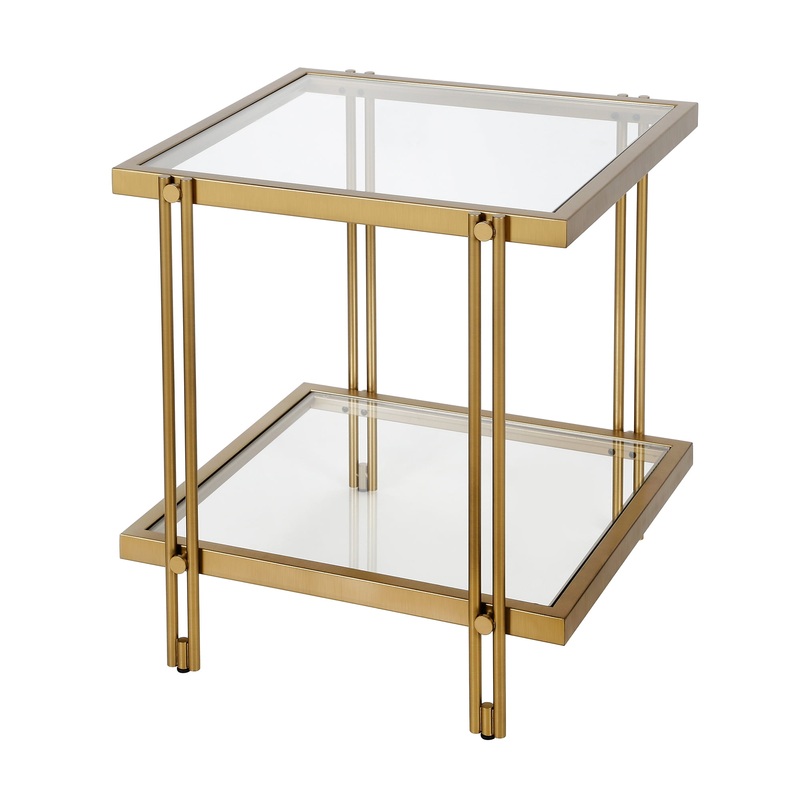 Evelyn&Zoe Contemporary Metal Side Table with Glass Shelf, Gold | Bigbigmart.com
