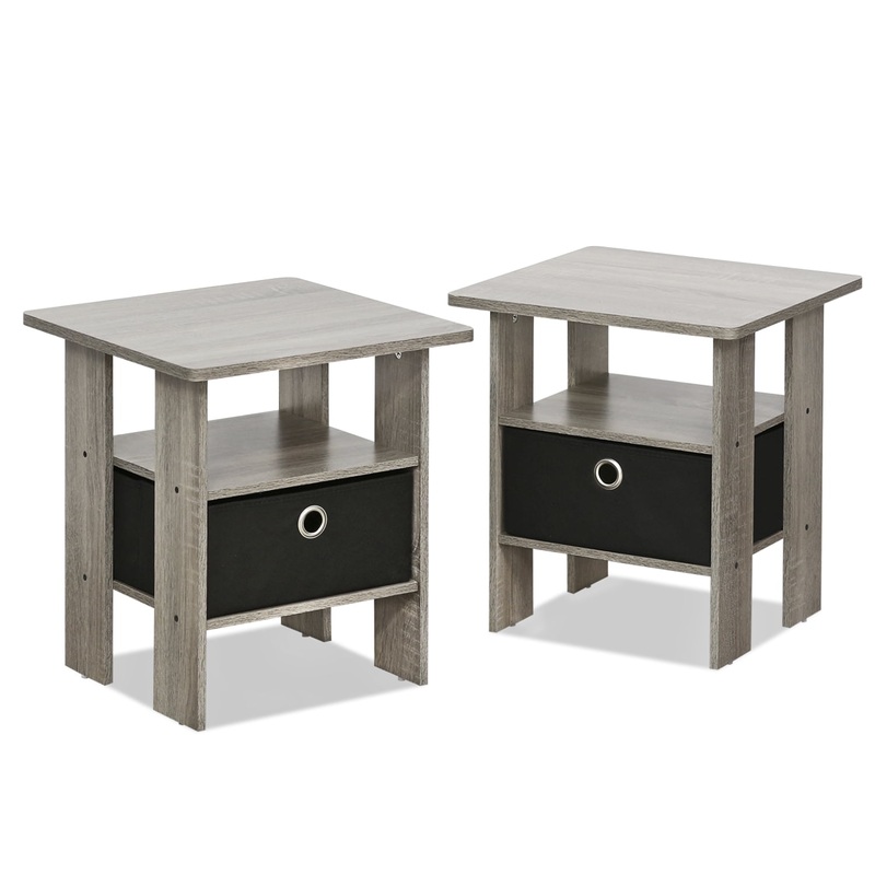 Furinno 2 Petite End Table Bedroom Night Stand – Set of Two, Gray/Black | Bigbigmart.com