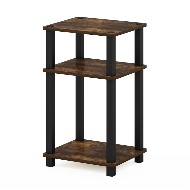 Furinno Just 3-Tier Turn-N-Tube End Table, 1-Pack, Amber Pine/Black | Bigbigmart.com