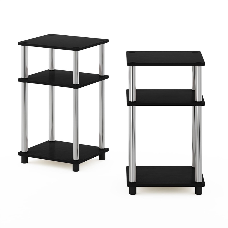 Furinno Just 3-Tier Turn-N-Tube End Table, 2-Pack, Americano/Chrome | Bigbigmart.com