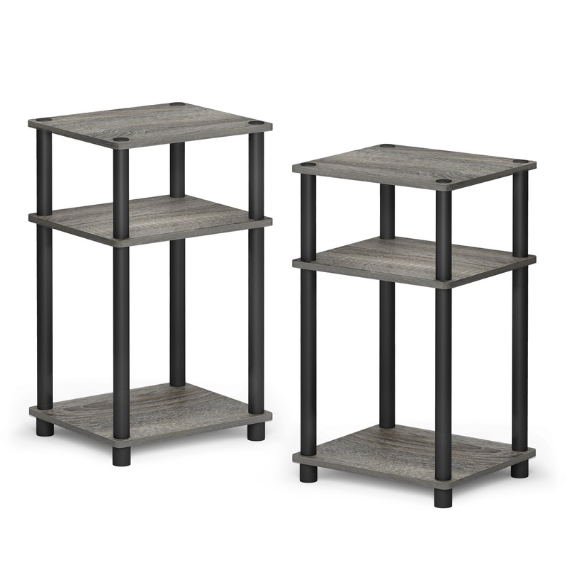 Furinno Just 3-Tier Turn-N-Tube End Table, 2-Pack, French Oak/Black | Bigbigmart.com