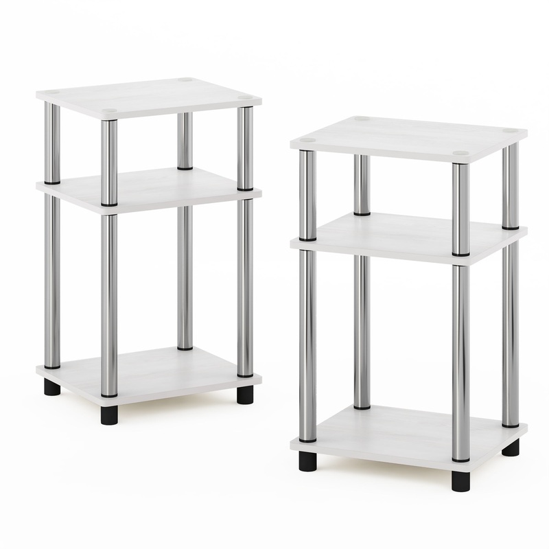Furinno Just 3-Tier Turn-N-Tube End Table, 2-Pack, White Oak/Chrome | Bigbigmart.com