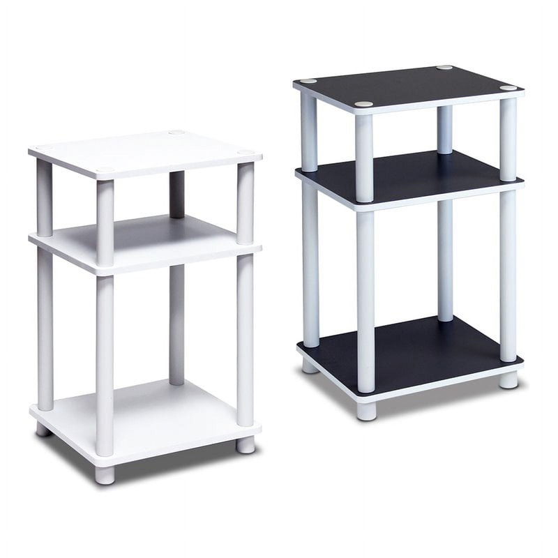 Furinno Just 3-Tier Turn-N-Tube End Table, 2-Pack, White/White | Bigbigmart.com