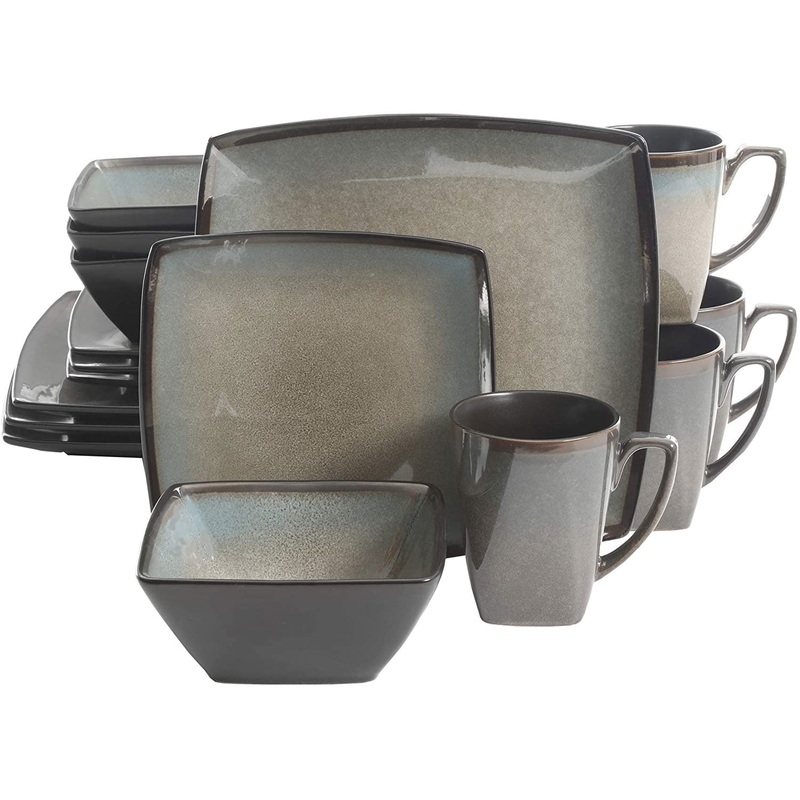 Gibson Elite 16 Piece Glazed Square Dinnerware Set with Plates, Bowls, and Mugs | Bigbigmart.com