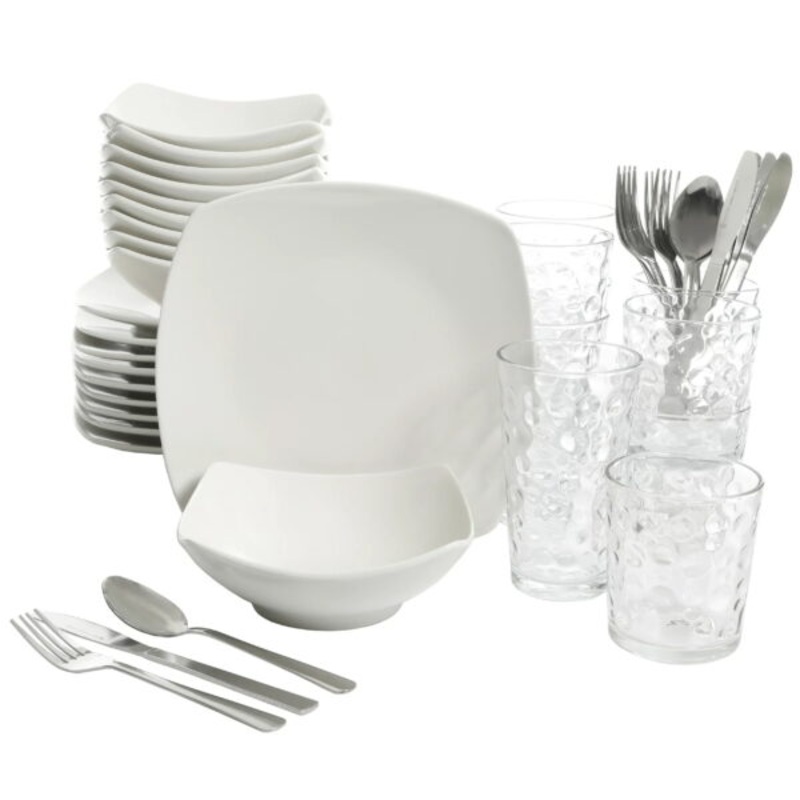 Gibson Home Everyday 48 Piece Ceramic Kitchen Basics Essentials Combo Set in White | Bigbigmart.com