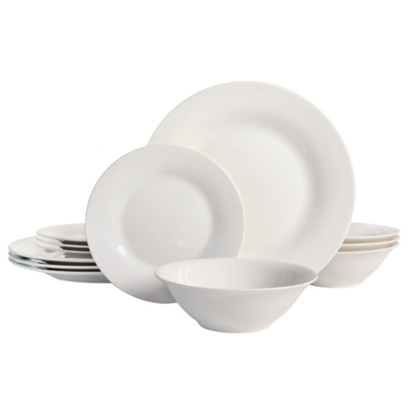 Gibson Home Everyday Round White Stoneware 12-Piece Dinnerware Set | Bigbigmart.com