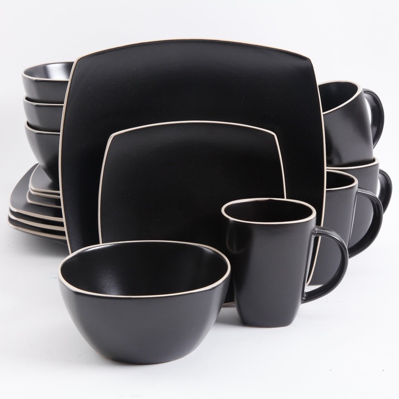 Gibson Home Soho Lounge Square 16 Pc. Dinnerware Set, Matte Black | Bigbigmart.com