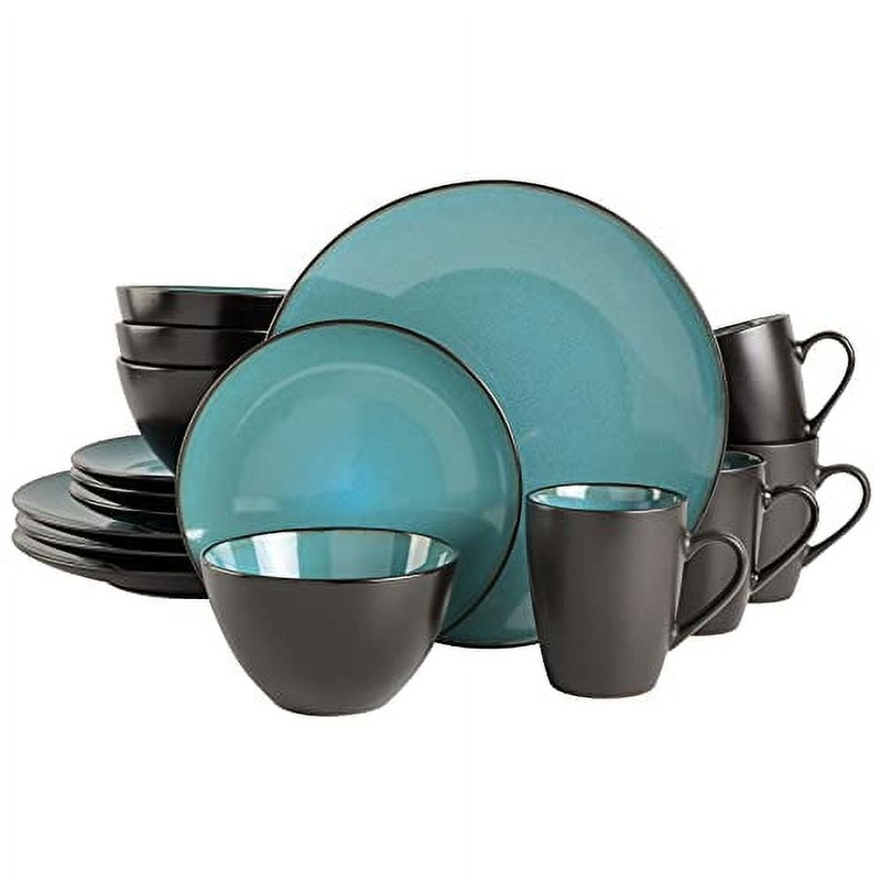 Gibson Soho Lounge Round 16-Piece Dinnerware Set – Teal | Bigbigmart.com
