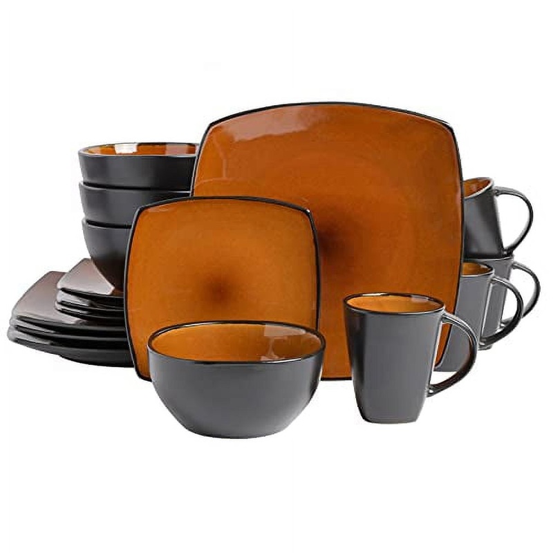 Gibson Soho Lounge Square 16-Piece Dinnerware Set – Amber | Bigbigmart.com