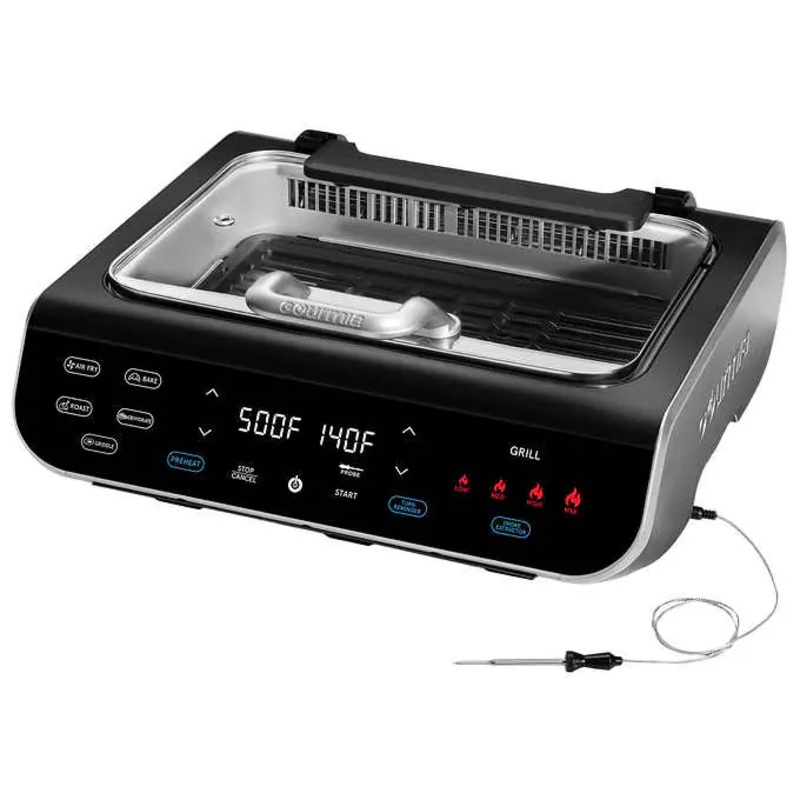 Gourmia FoodStation Smokeless Grill, Griddle, & Air Fryer with Integrated Temperature Probe | Bigbigmart.com