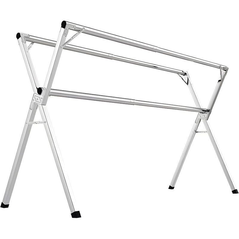 JAUREE 63 Inches Clothes Drying Rack, Stainless Steel Garment Rack Adjustable and Foldable Space Saving Laundry Drying Rack for Indoor Outdoor with 20 Windproof Hooks | Bigbigmart.com