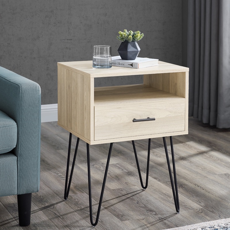 Manor Park 18 inch 1-Drawer Hairpin End Table, Birch | Bigbigmart.com