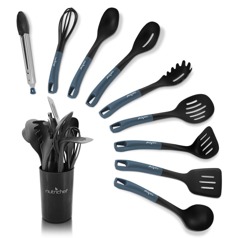 NutriChef 10-Piece Non-stick Heat Resistant Silicone Kitchen Gadgets Cookware Tools, (Blue/Black) | Bigbigmart.com