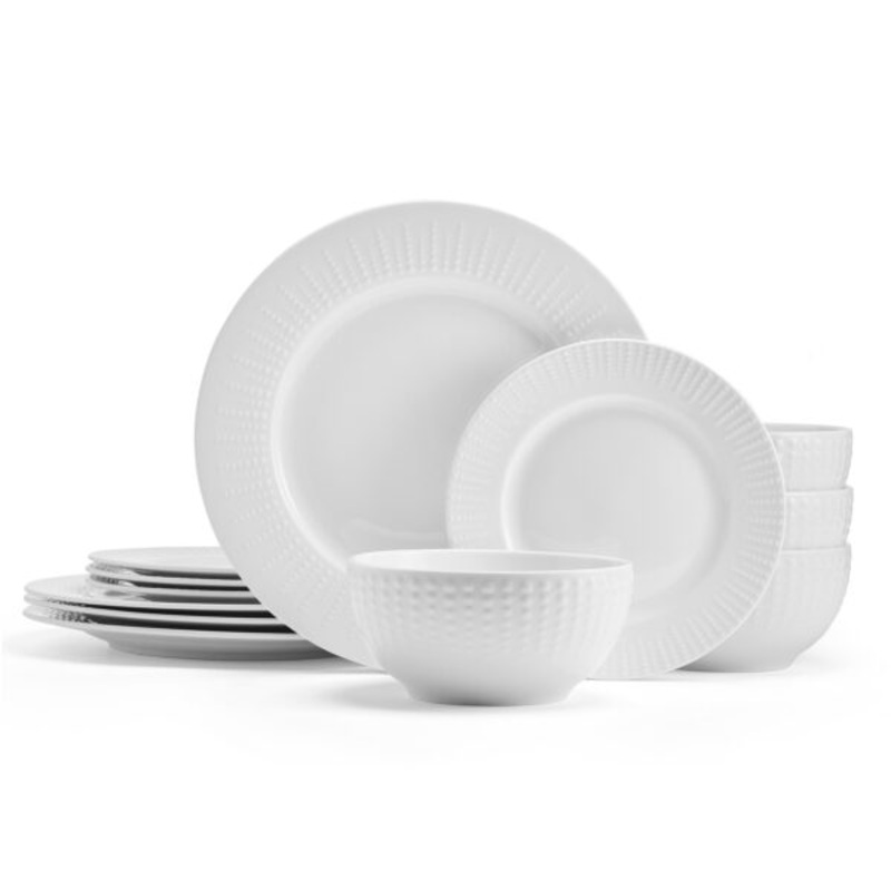 Pfaltzgraff Cassie 12-Piece Dinnerware Set Embossed Porcelain in White | Bigbigmart.com