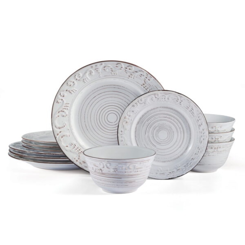 Pfaltzgraff Trellis 12- Piece Dinnerware set Stoneware in White | Bigbigmart.com