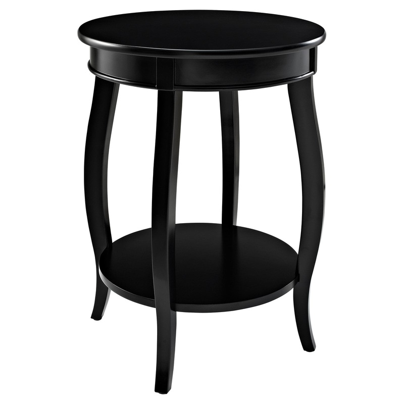Powell Round Indoor Accent Side Table with Shelf, 24 Tall, Black | Bigbigmart.com
