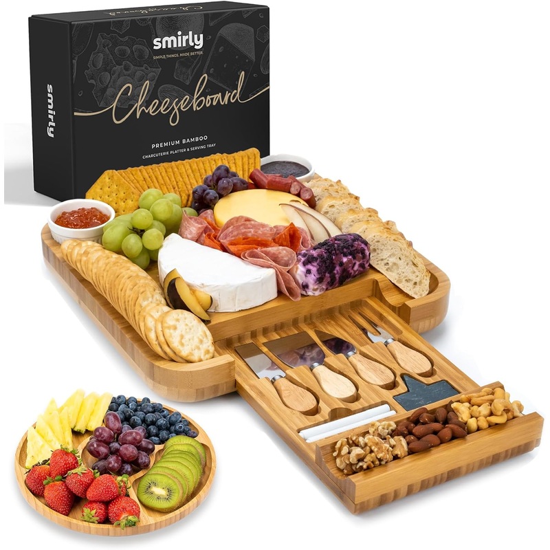SMIRLY Charcuterie Boards Gift Set: Large Charcuterie Board Set, Bamboo Cheese Board Set – Unique for Women – House Warming Gifts New Home, Wedding Gifts for Couple, Bridal Shower Gift | Bigbigmart.com