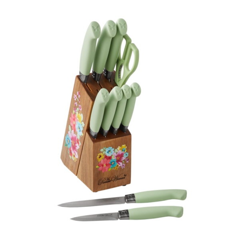 The Pioneer Woman 11-Piece Stainless Steel Knife Block Set, Sage | Bigbigmart.com