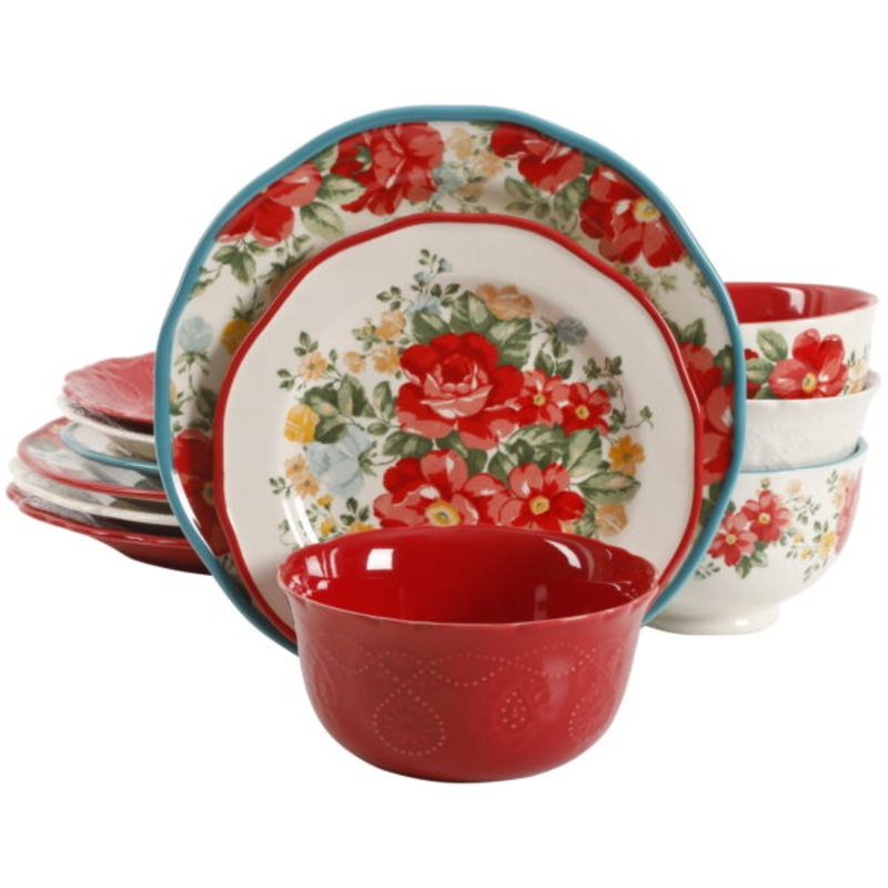 The Pioneer Woman Assorted Dinnerware Set, 12-Piece Set | Bigbigmart.com