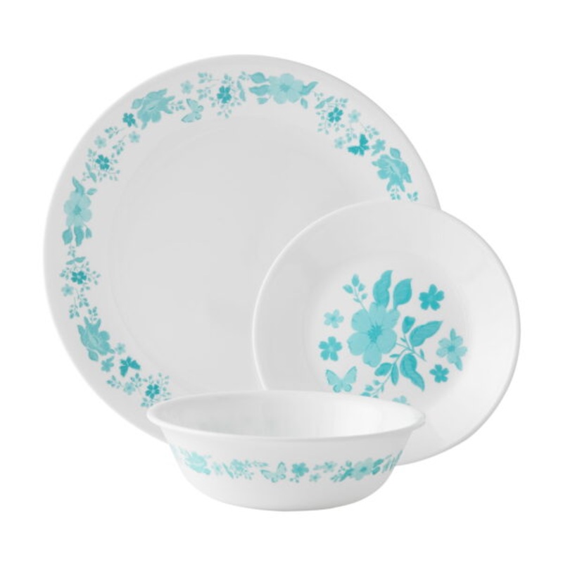 The Pioneer Woman by Corelle 12-Piece Dinnerware Set, Evie, Teal | Bigbigmart.com