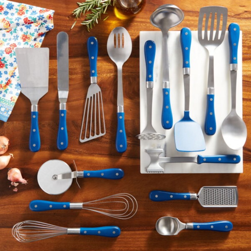 The Pioneer Woman Frontier Collection 15 Piece All-in-One Tool and Gadget Set, Cobalt Blue | Bigbigmart.com