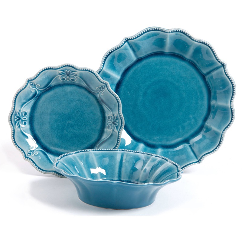 The Pioneer Woman Paige 12-Piece Dinnerware Set, Denim | Bigbigmart.com