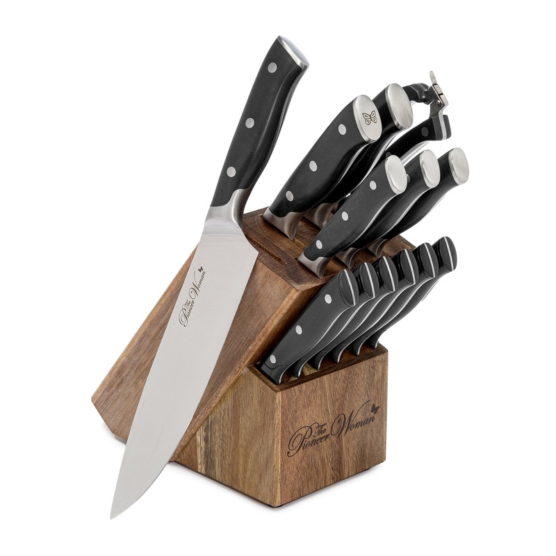 The Pioneer Woman Pioneer Signature 14-Piece Stainless Steel Knife Block Set, Black | Bigbigmart.com