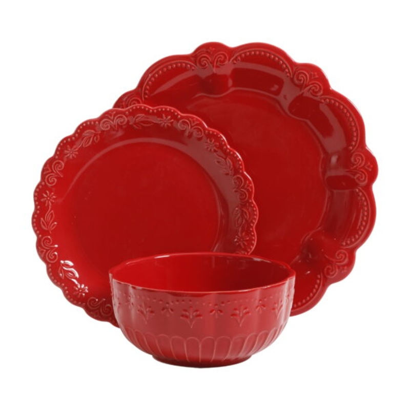 The Pioneer Woman Toni Red Dinnerware Set, 12-Piece | Bigbigmart.com