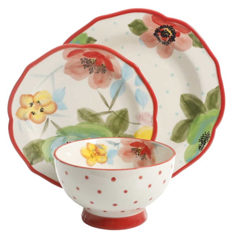 The Pioneer Woman Vintage Bloom 12-Piece Dinnerware Set, Red | Bigbigmart.com