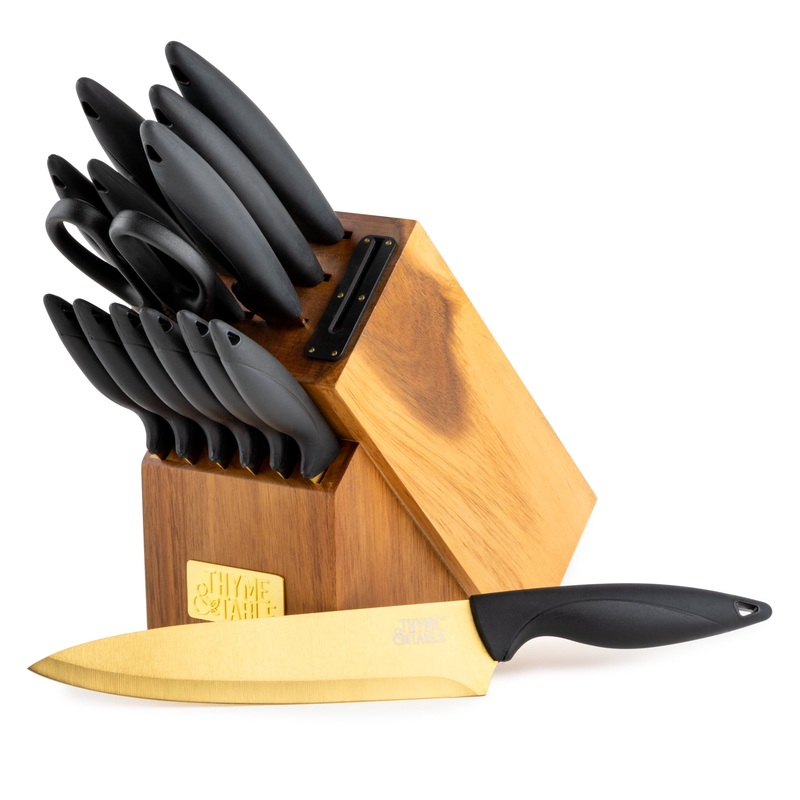 Thyme & Table 15-Piece Knife Block Set | Bigbigmart.com