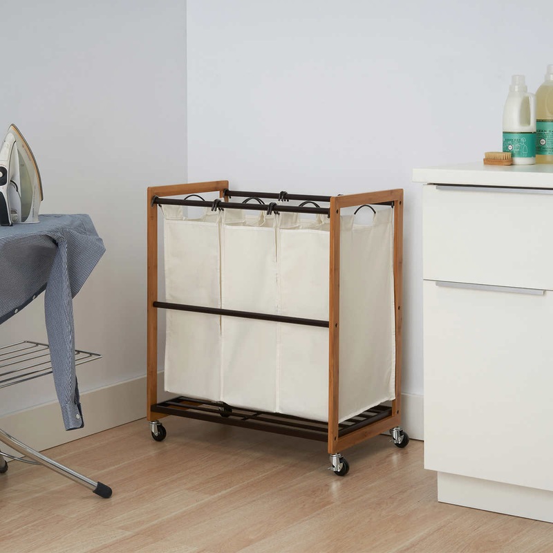 TRINITY 3-bag Laundry Cart, Tan | Bigbigmart.com
