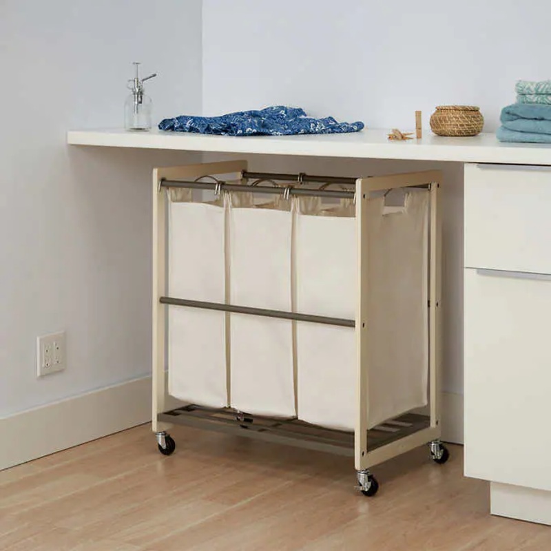 TRINITY 3-bag Laundry Cart, White | Bigbigmart.com