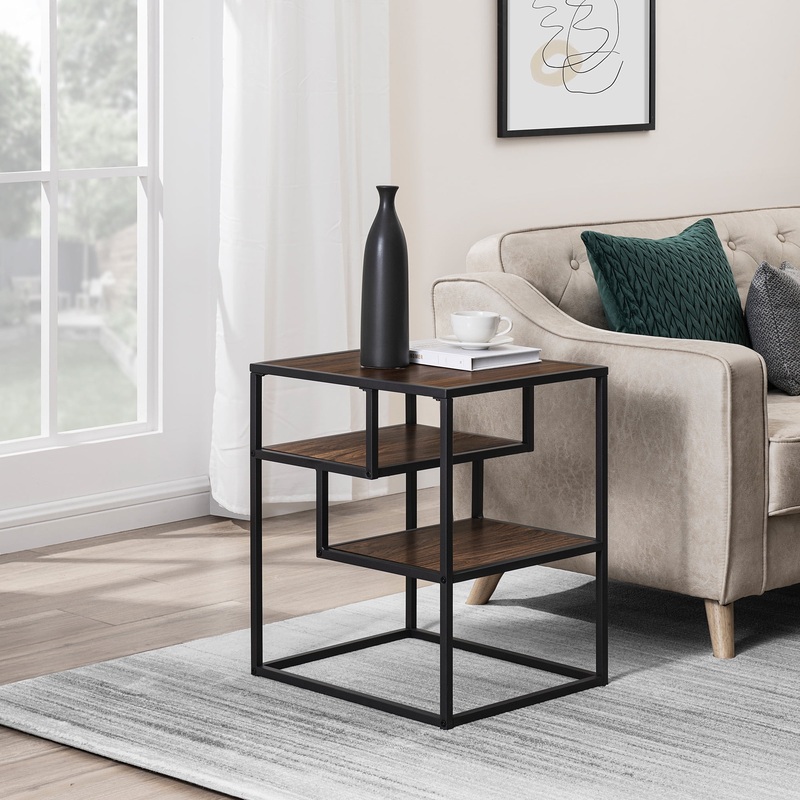 Walker Edison Contemporary Wood and Metal Tiered Side Table, Dark Walnut | Bigbigmart.com