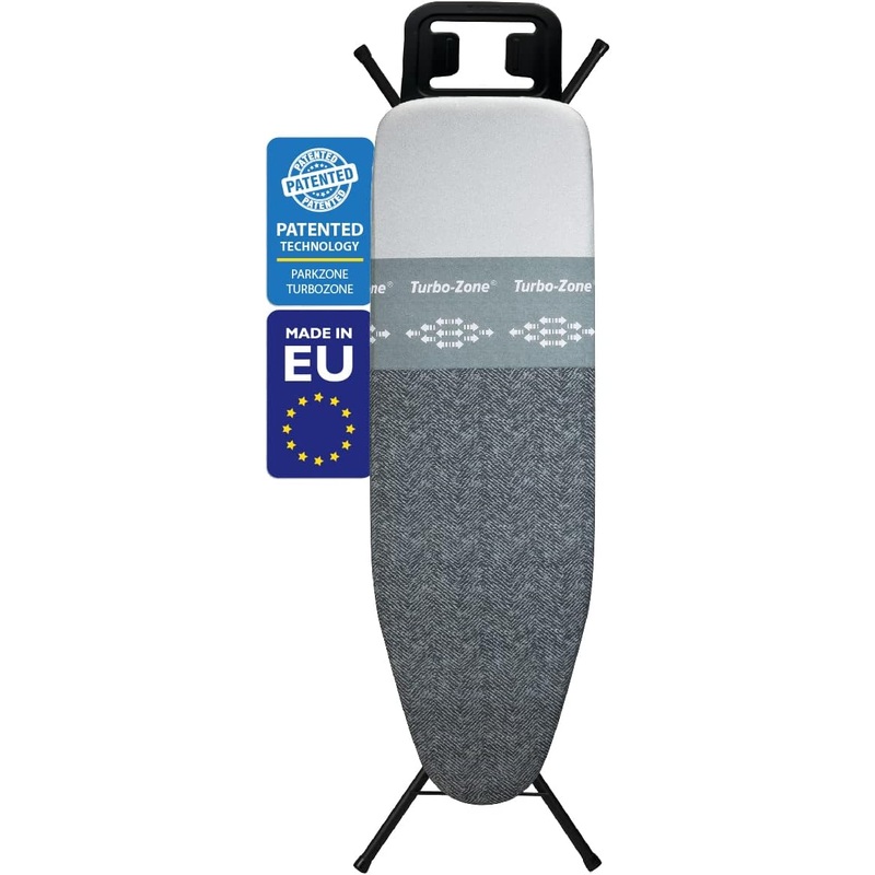 Bartnelli Classic Ironing Board with New Patent Technology | Made in Europe Iron Board with Patent Fast-Glide Zone, 4 Layer Cover & Pad, Height Adjustable, Safety Iron Rest, 4 Premium Steel Legs, Black/Black | Bigbigmart.com