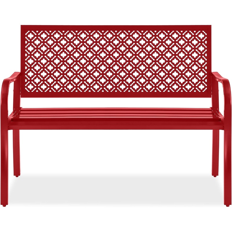 Best Choice Products Outdoor Bench 2-Person Metal Steel Benches Furniture for Garden, Patio, Porch, Entryway w/Geometric Backrest, 790lb Capacity – Peacock Blue | Bigbigmart.com