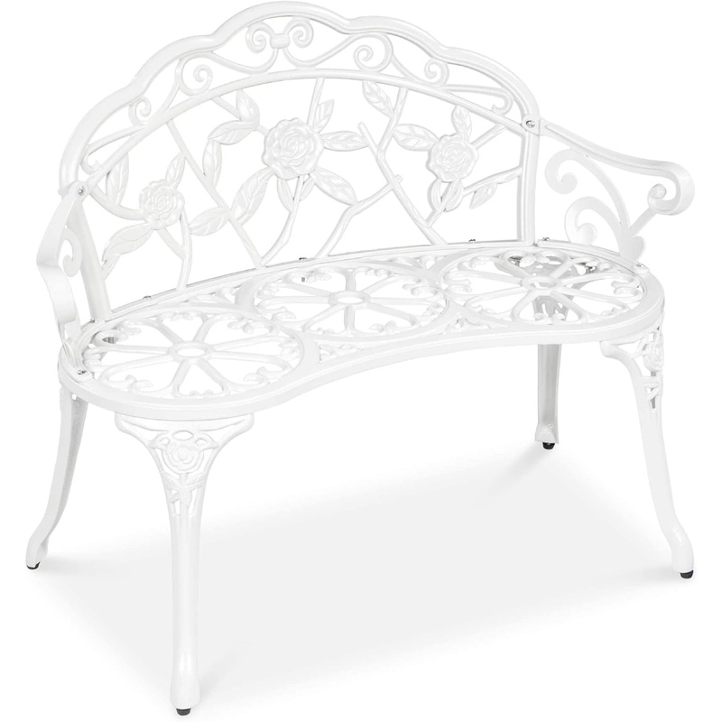 Best Choice Products Outdoor Bench Steel Garden Patio Porch Loveseat Furniture for Lawn, Park, Deck Seating w/Floral Rose Accent, Antique Finish – Black/Green | Bigbigmart.com