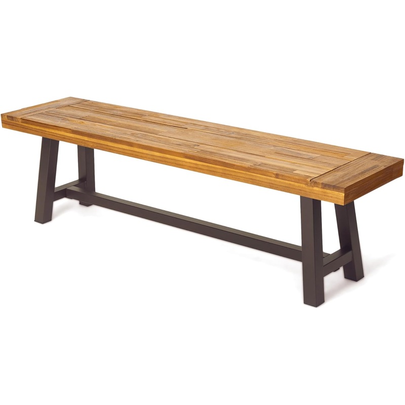 Christopher Knight Home Carlisle Outdoor Acacia Wood and Rustic Metal Bench, Sandblast Finish / Rustic Metal 14. 75 x 63 x 17. 50 inches | Bigbigmart.com