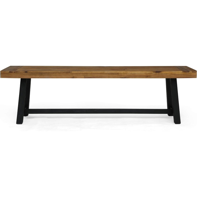 Christopher Knight Home Toby Outdoor Acacia Wood Bench, Sandblast Teak Finish and Black | Bigbigmart.com