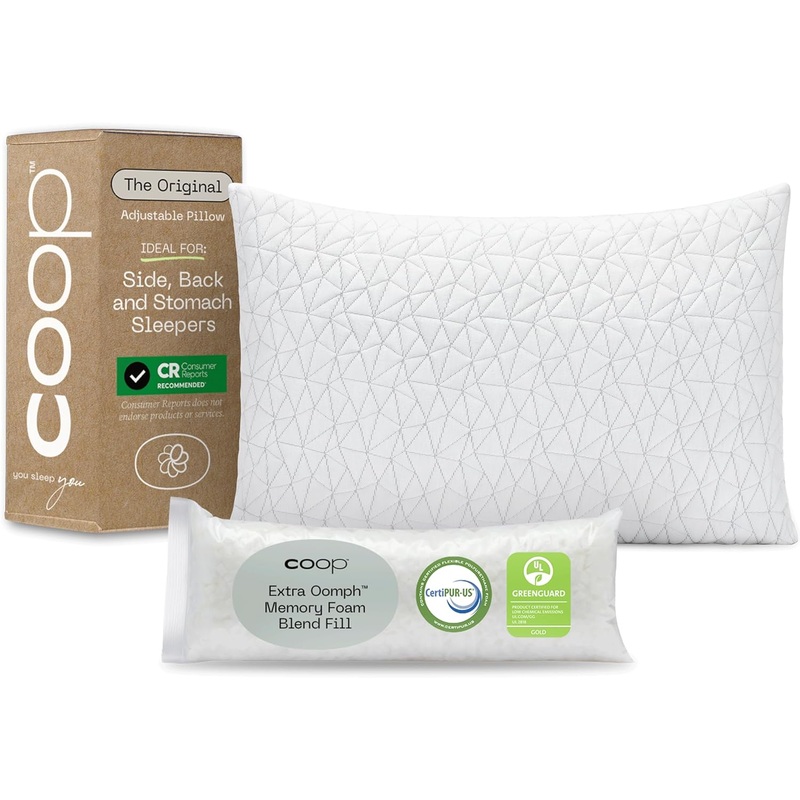 Coop Home Goods Original Adjustable Pillow, Queen Size Bed Pillows for Sleeping, Cross Cut Memory Foam Pillows – Medium Firm Back