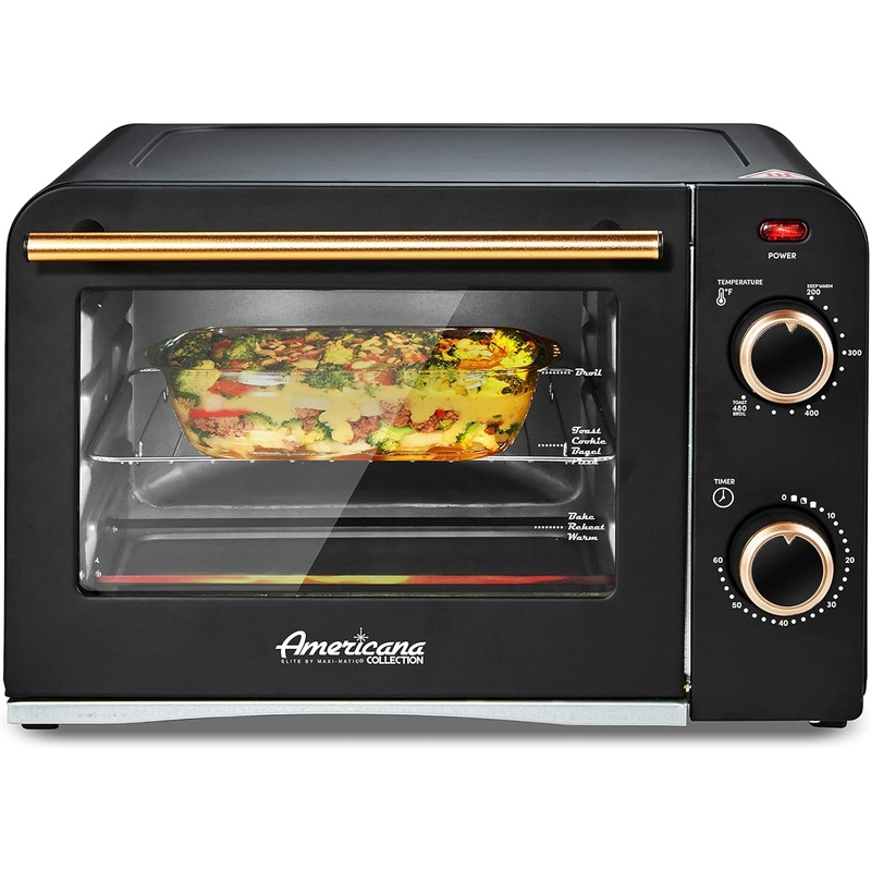 Elite Gourmet Americana ETO1200B Vintage Diner 50s Retro Countertop Toaster Oven, 1300W, Bake, Broil, Toast, with Temperature Control & Adjustable 60-Minute Timer, Fits 9 Pizza, 4 Slice | Bigbigmart.com