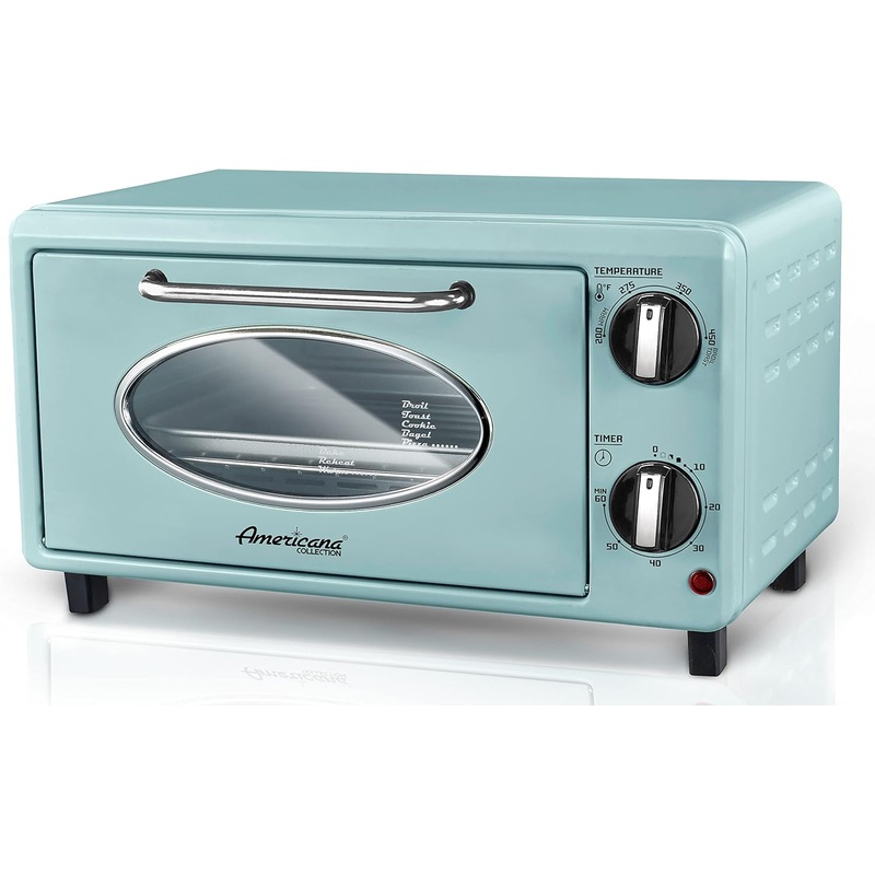 Elite Gourmet by Maximatic Americana Collection ETO147M Diner 50s Retro Countertop Toaster oven, Bake, Toast, Fits 8 Pizza, Temperature Control & Adjustable 60-Minute Timer 1000W, 2 Slice, Mint | Bigbigmart.com