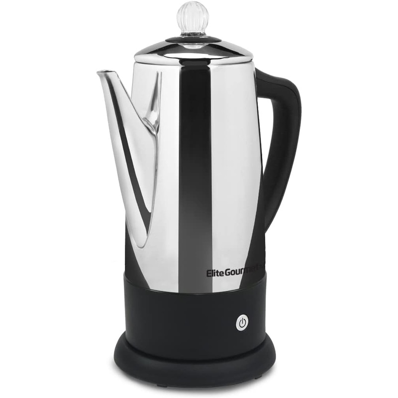 Elite Gourmet EC812 Electric 12-Cup Coffee Percolator with Keep Warm, Clear Brew Progress Knob Cool-Touch Handle Cord-less Serve, Stainless Steel | Bigbigmart.com
