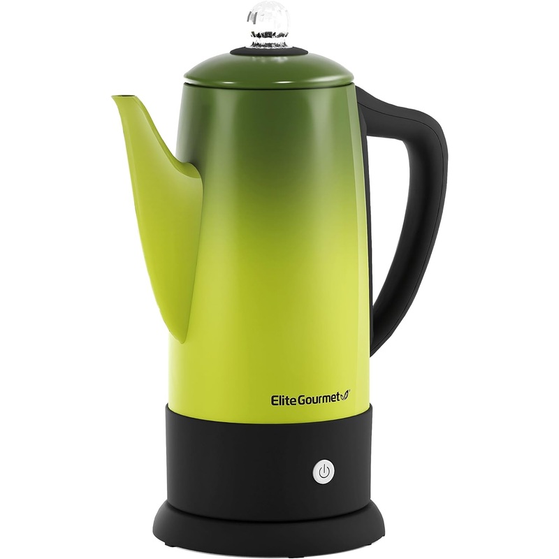 Elite Gourmet EC812G Vintage 50s Electric Coffee Percolator Clear Brew Progress Knob Cool-Touch Handle Cord-less Serve, 12-Cup, Retro Green | Bigbigmart.com